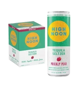 304 Liquor High Noon Prickly Pear Tequila Seltzer 4 pack and single can with condensation on a white background
