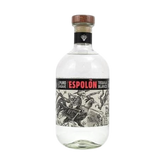 Front view of Espolon Tequila Blanco bottle with a wooden cap and colorful label design.