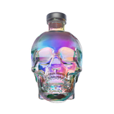304 Liquor Crystal Head Aurora vodka in an iridescent skull-shaped glass bottle with a black cap