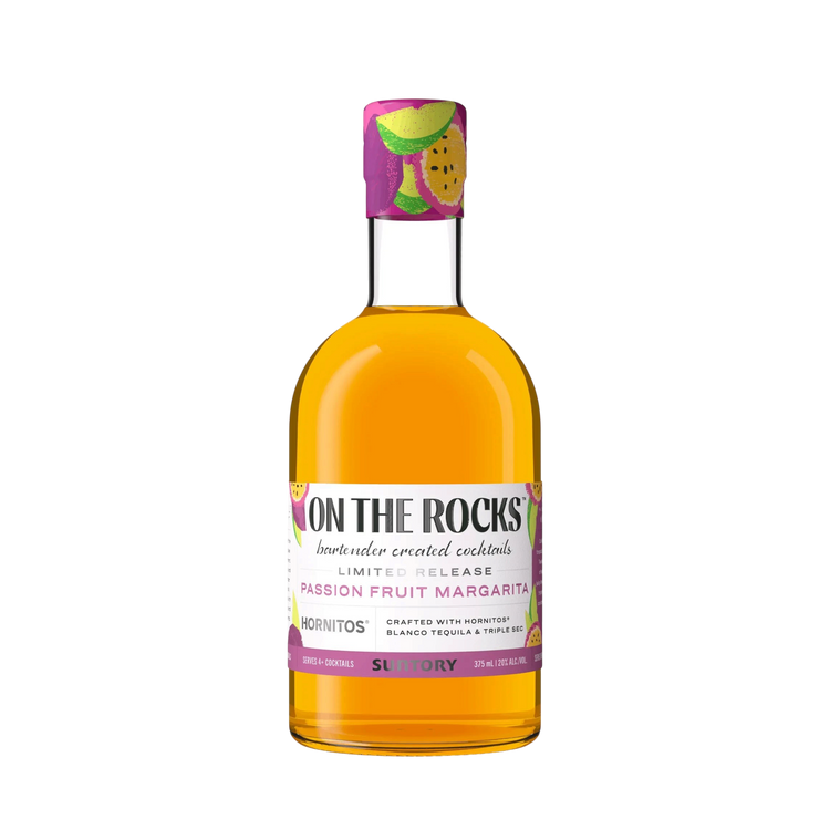 304 Liquor OTR On the Rocks Passion Fruit Margarita in a 375ml glass bottle with a vibrant tropical fruit label