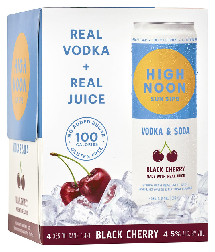 High Noon Black Cherry Vodka Hard Seltzer Fruit Cocktail Ready-to-drink - 4x 12oz Cans