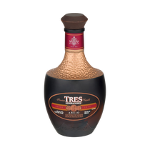 Front view of Tres Generaciones Anejo Tequila bottle with decorative label and cork stopper
