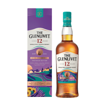 304 Liquor Glenlivet 12 Year Old Provence Edition single malt Scotch whisky bottle and its decorative purple box.
