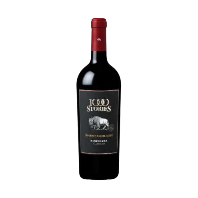 304 Liquor 1000 Stories Zinfandel red wine bottle with a black label featuring a bison illustration