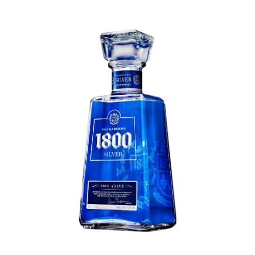 304 Liquor 1800 Silver Tequila 750ml bottle with a distinct blue glass design and clear agave-forward branding.