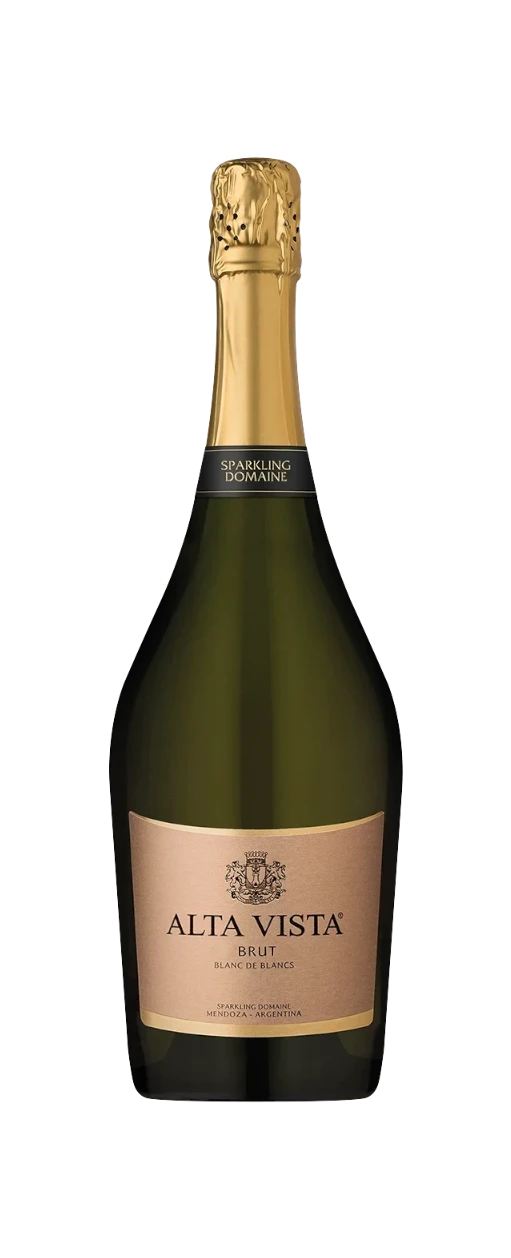 304 Liquor Alta Vista Brut Blanc de Blanc sparkling wine bottle with a gold foil top and elegant tan label