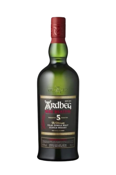 304 Liquor Ardbeg 5 Year Wee Beastie Islay single malt Scotch whisky in a dark green glass bottle with a red cap.