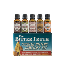304 Liquor Bitter Truth Cocktail Bitters Traveler's Set featuring five 100ml assorted flavor bottles in a gift box.