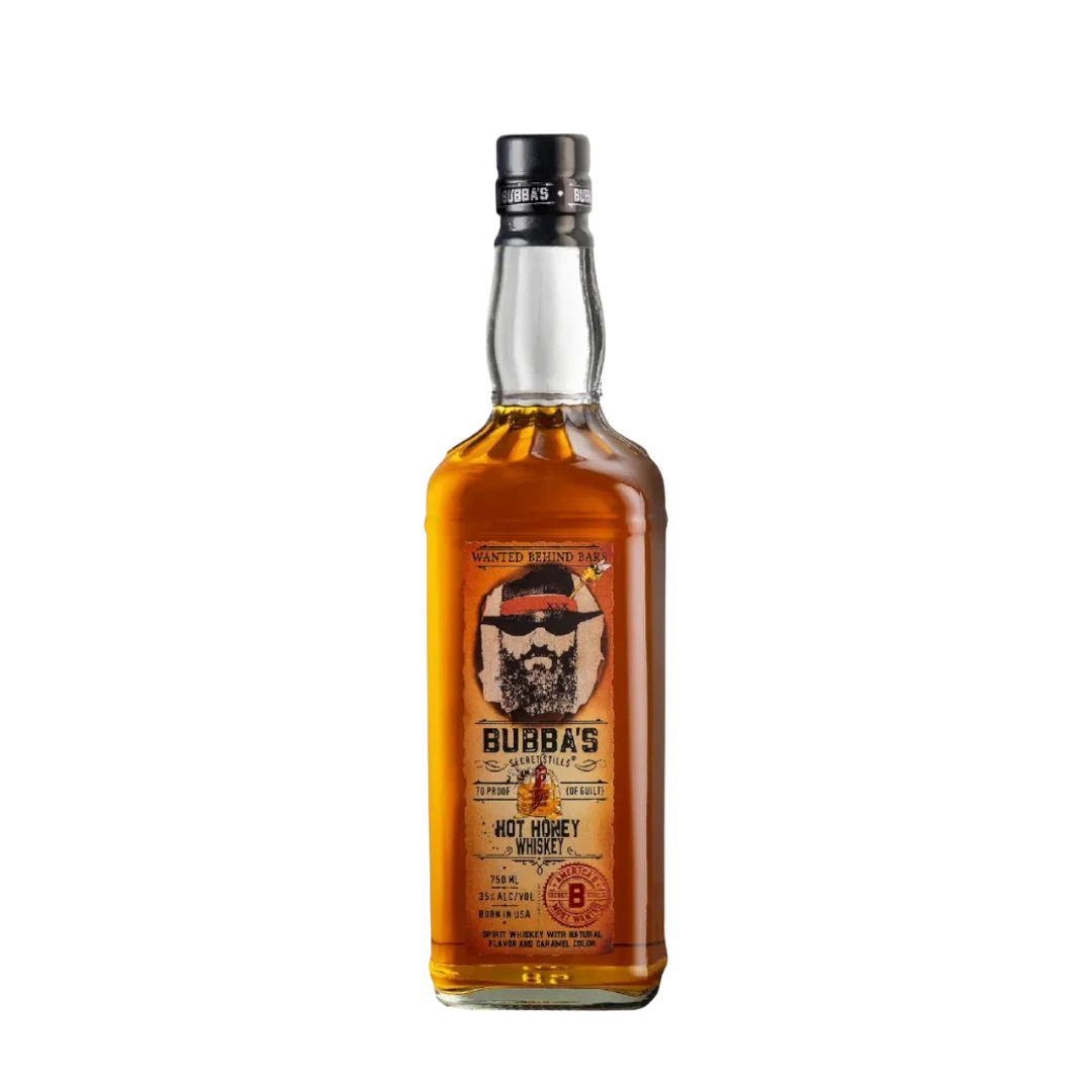 304 Liquor Bubba's Secret Stills Hot Honey Whiskey 750ml bottle with a bearded man illustration on the label