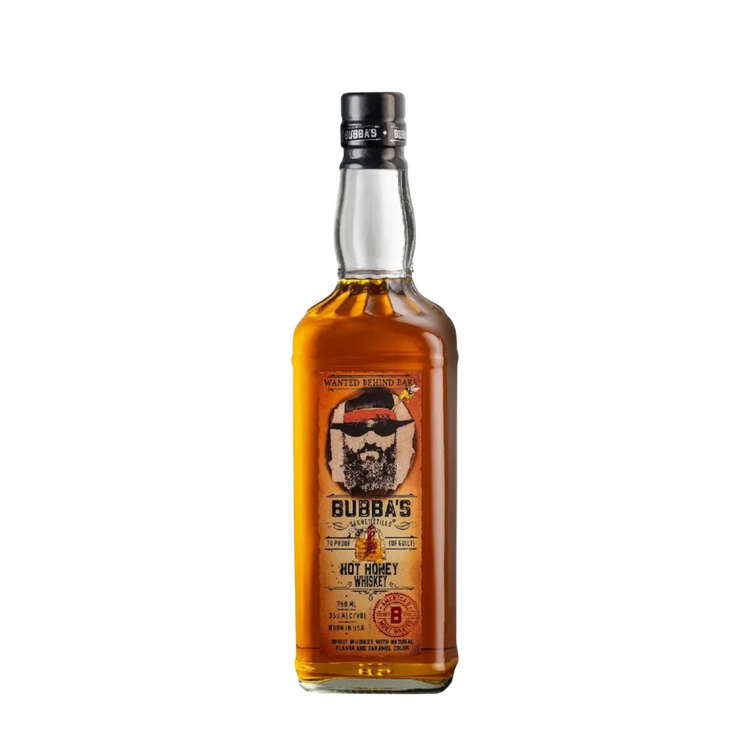 304 Liquor Bubba's Secret Stills Hot Honey Whiskey 750ml bottle with a bearded man illustration on the label