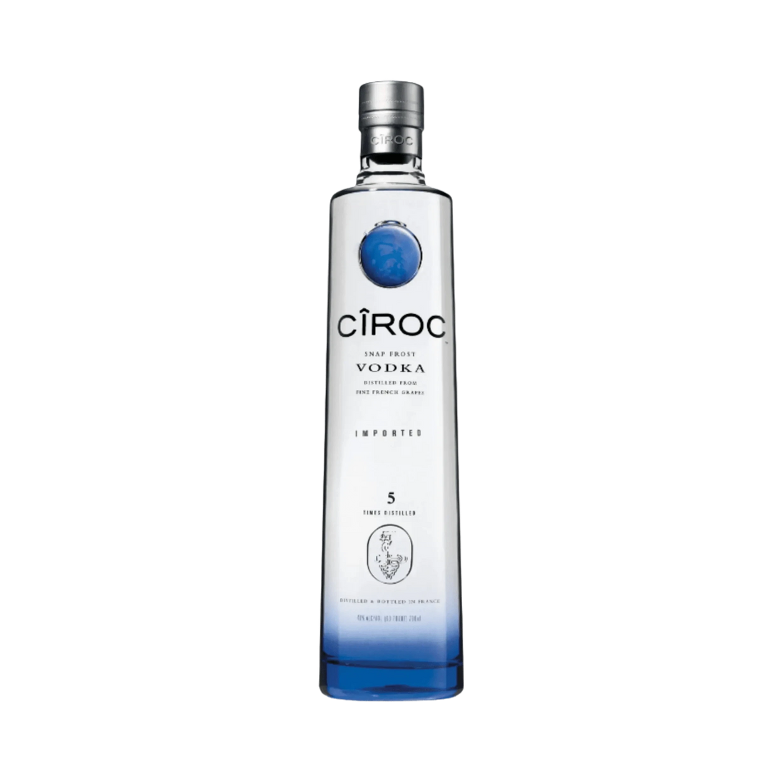 304 Liquor Ciroc Vodka 750ml bottle made from French grapes with a clear glass design and blue base accent