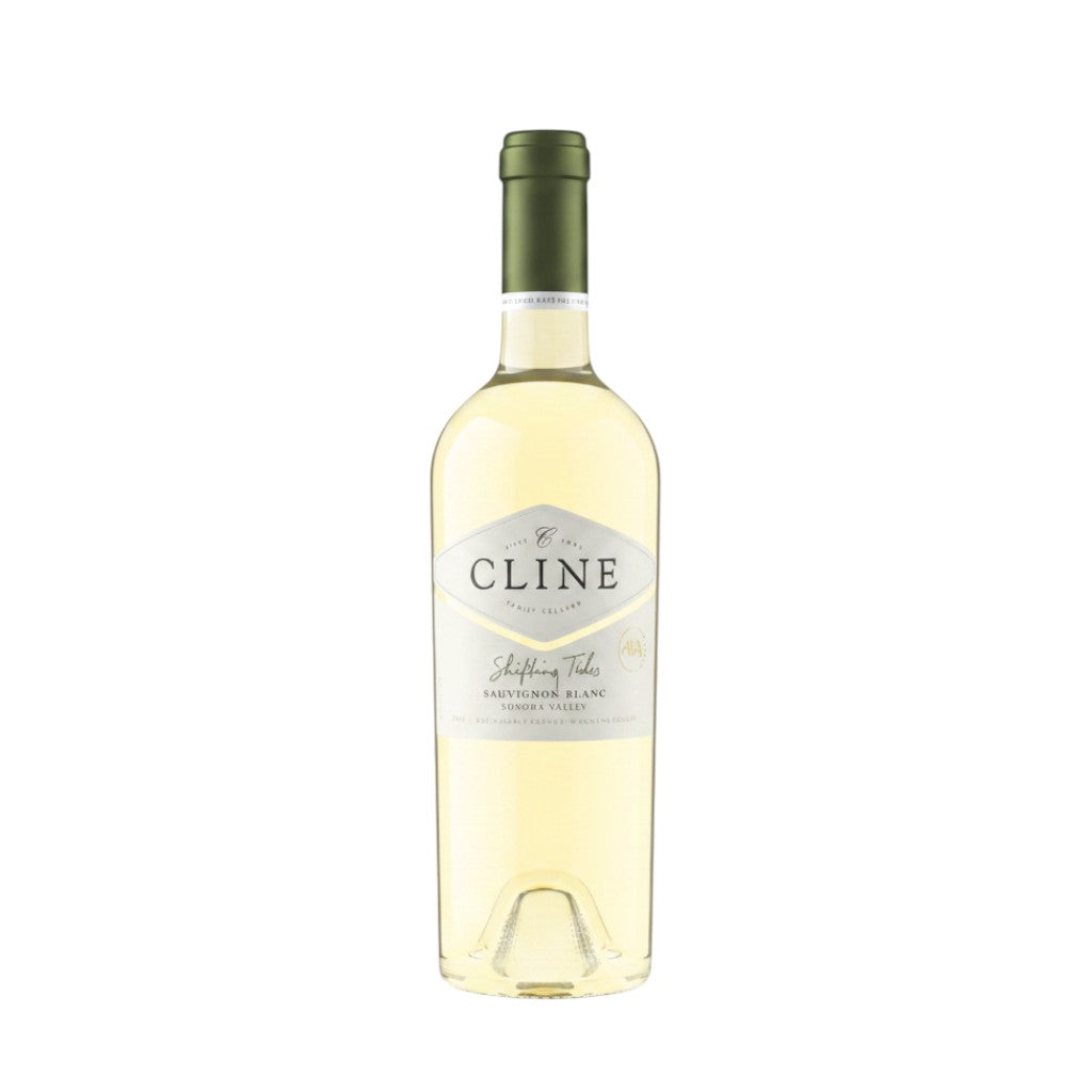 304 Liquor Cline Shifting Tides Sauvignon Blanc bottle with a green cap and elegant white label on a white background