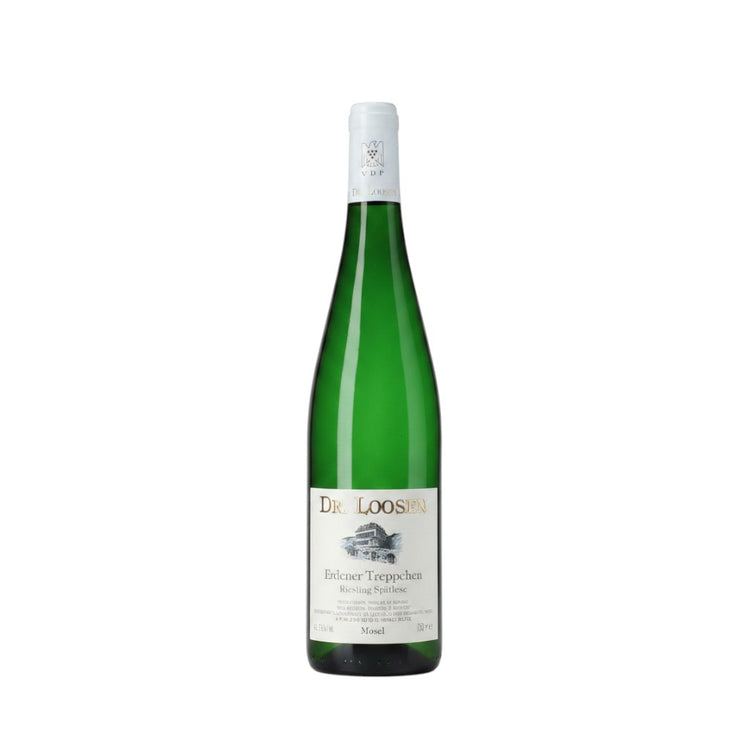 304 Liquor bottle of Dr. Loosen Erdener Treppchen Spatlese Riesling with a white label and green glass
