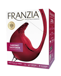 304 Liquor Franzia Cabernet Sauvignon 5L box featuring a splash of red wine and notes of black cherry and oak.