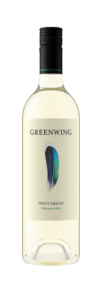 304 Liquor Greenwing Pinot Grigio 750ml bottle featuring a distinctive blue and green feather label design.