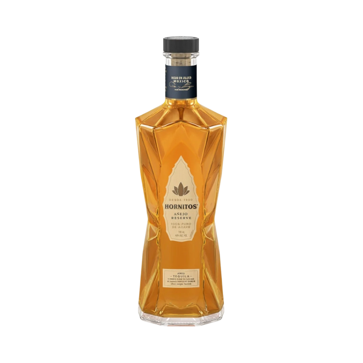 304 Liquor Hornitos Anejo Tequila 750ml bottle with a deep amber hue and unique faceted glass design