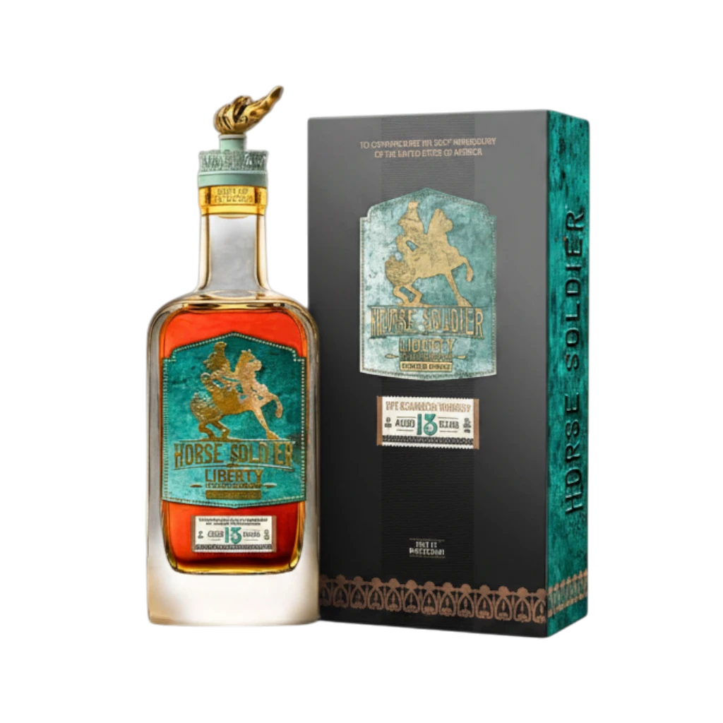 304 Liquor Horse Soldier Liberty Limited Edition 13-year bourbon bottle with unique horse-shaped stopper and box