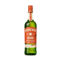 304 Liquor Jameson Orange Irish whiskey bottle with a vibrant orange label and cap on a white background