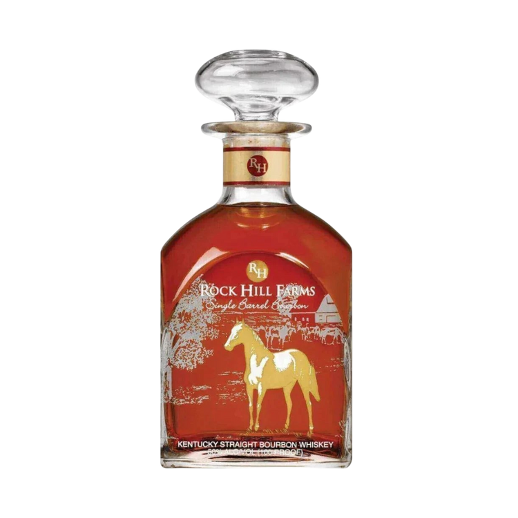304 Liquor Rock Hill Farms Single Barrel Kentucky straight bourbon whiskey in a decorative bottle with horse label