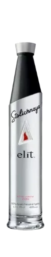 304 Liquor Stolichnaya Elit ultra-premium vodka in a sleek silver and black bottle with a modern tapered design.