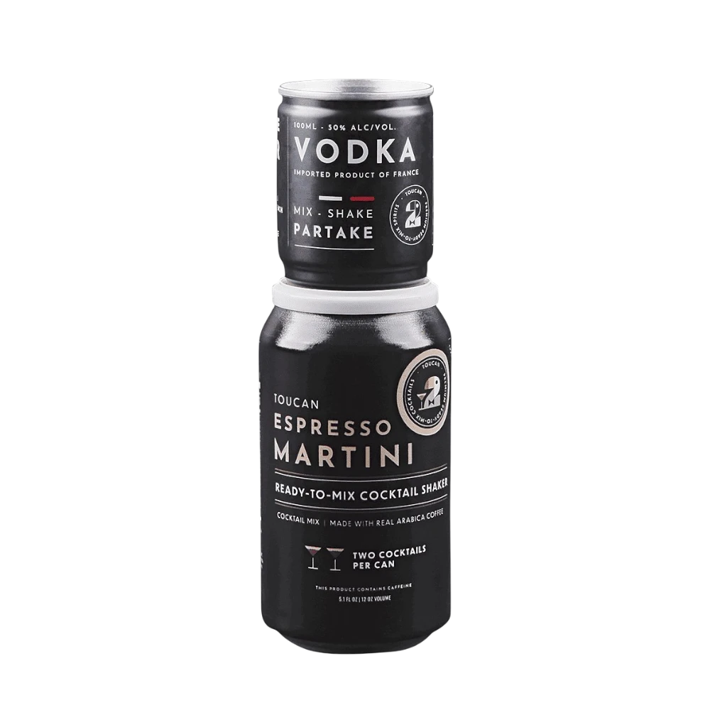 304 Liquor Toucan Espresso Martini ready-to-mix cocktail shaker can with black label and real Arabica coffee