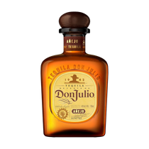 Front view of Don Julio Anejo Tequila bottle with amber color and wooden cap