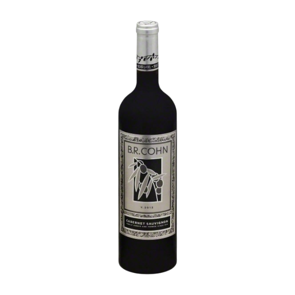 Front view of B. R. Cohn Silver Label Cabernet Sauvignon bottle with a black and white label design.