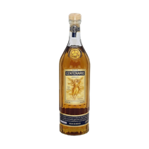 Front view of Gran Centenario Anejo Tequila bottle with a cork stopper and gold label on a white background