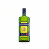 Front view of a green bottle of Becherovka herbal liqueur with a yellow and blue label.