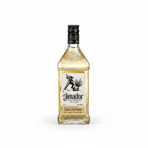 Front view of El Jimador Reposado Tequila bottle with a black cap on a white background.