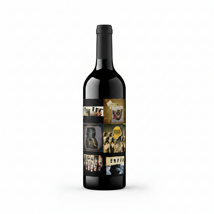 Front view of the Orin Swift Sign of the Times Cabernet Blend bottle with a black and gold label.