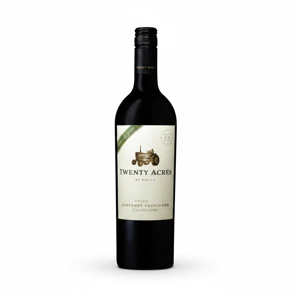 Front view of the green and white wine bottle with label design