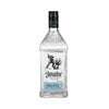 Front view of el Jimador Silver Tequila bottle with a clear, transparent design and black cap.